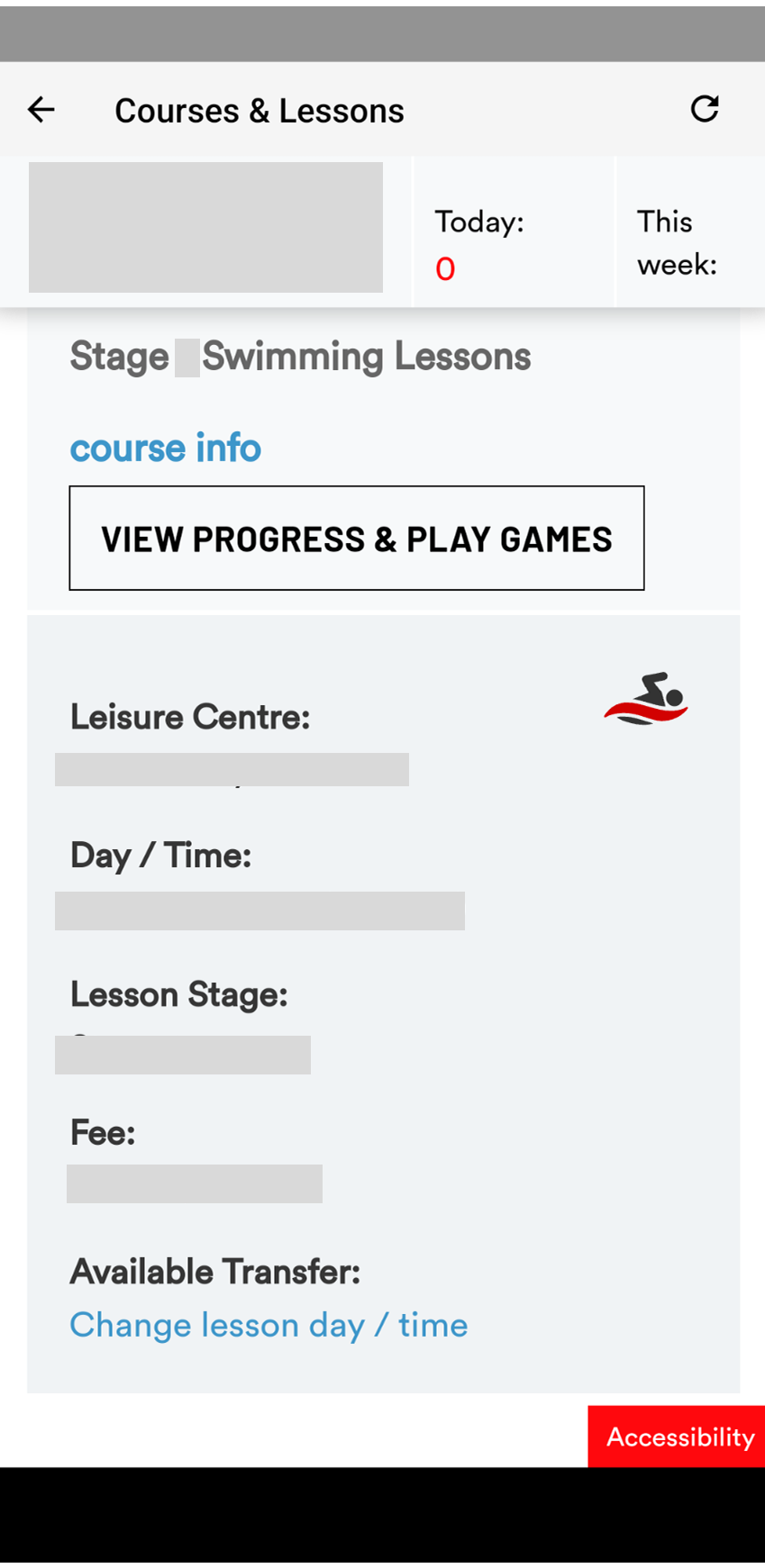 Leisure Centre - Profile Screen Design